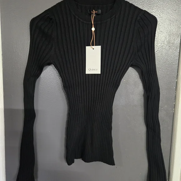 Quince Black Ribbed Long Sleeve Top - Picture 4 of 6